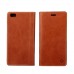 Huawei Ascend P8 Lite - First Grade Genuine Leather Flip Wallet Protecive Phone Cover Case - Brown